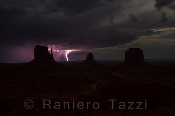 Lightnings in the distance at night, Monument Valley, Utah