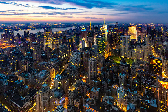 View from the Empire State Building - Manhattan at dusk - New York, Usa