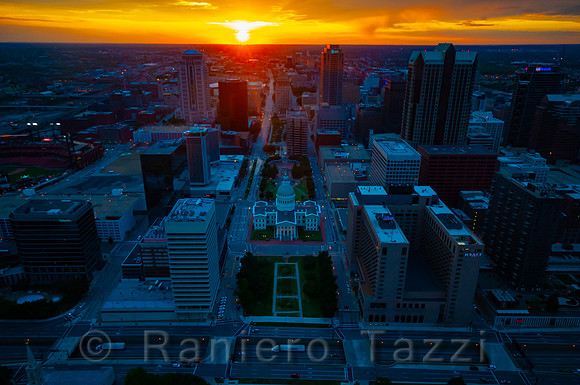Sunset over St. Louis from atop of Gateway Arch, St. Louis, Missouri, USA