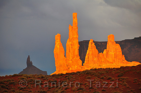Totem Pole with sunset light in Monument Valley, Arizona-Utah