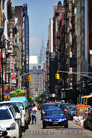 Chrysler and Citicorp Buildings seen from Canal Street in SoHo - New York, Usa